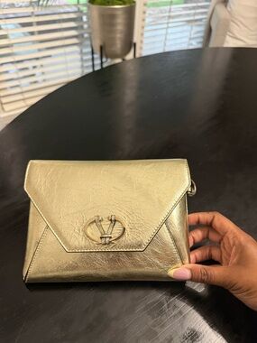 Valentino Metallic Gold Envelope Wristlet Clutch